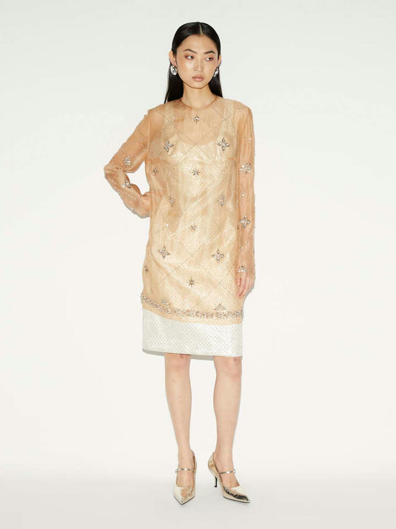 Lilah dress champagne embellished organza Dresses Huishan Zhang    - Collagerie