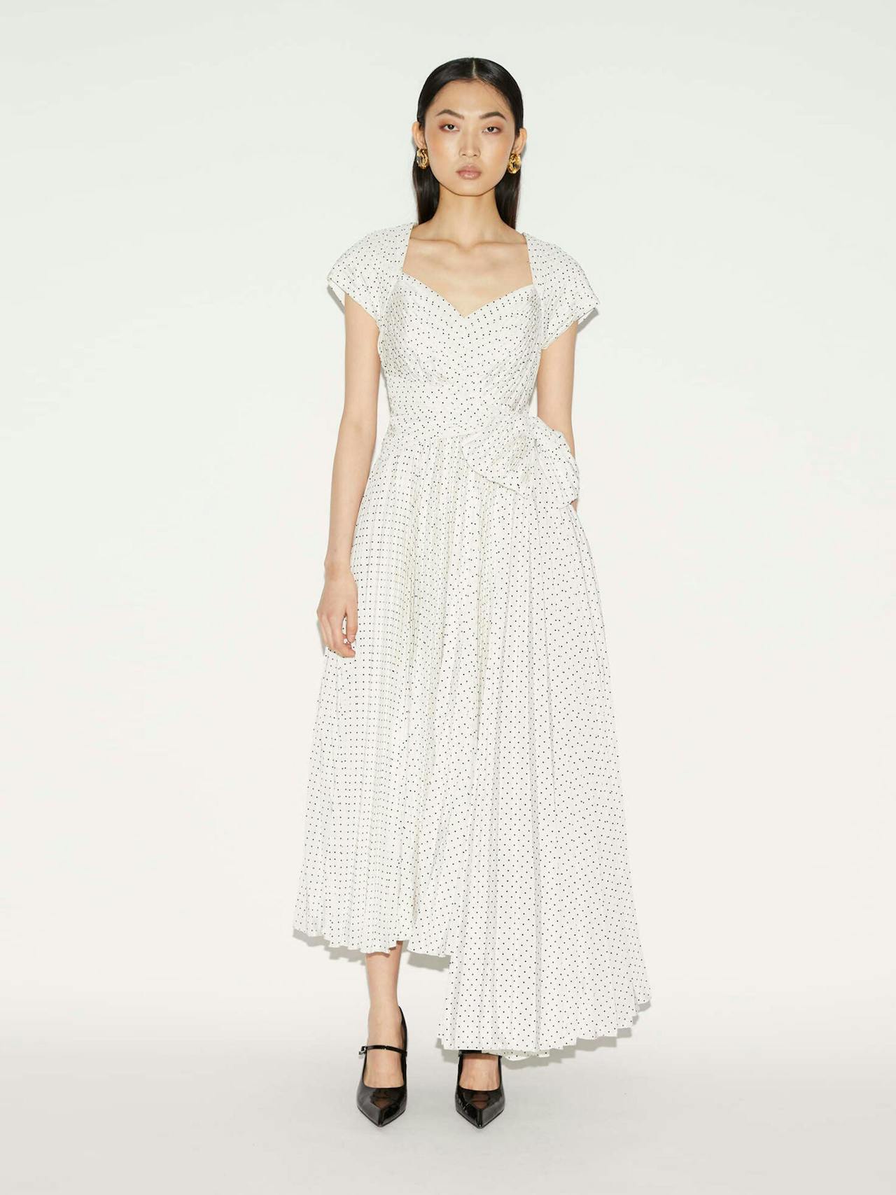 Tabitha dress white and black polka dot flocked crepe de chine Dresses Huishan Zhang    - Collagerie