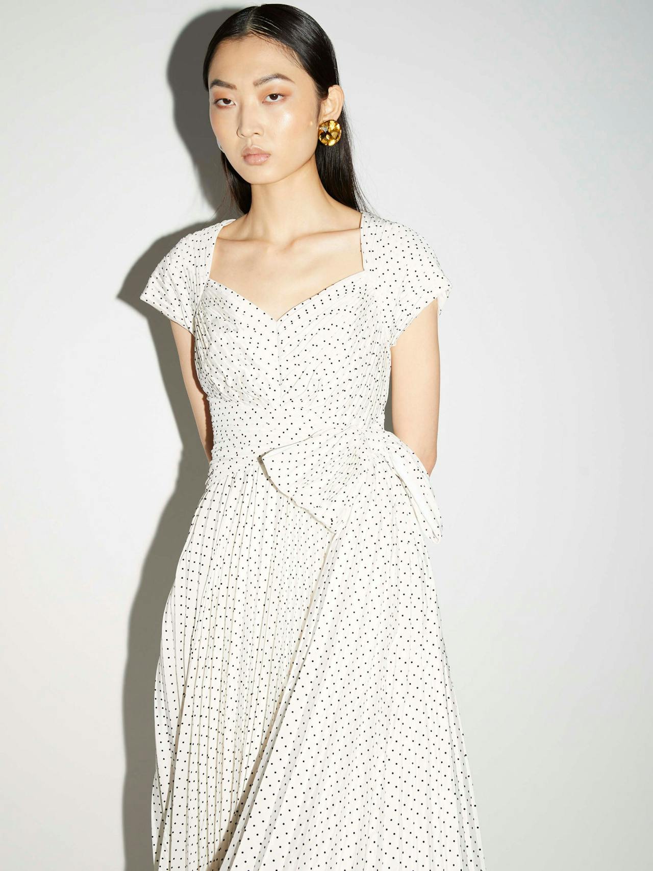 Tabitha dress white and black polka dot flocked crepe de chine Dresses Huishan Zhang    - Collagerie