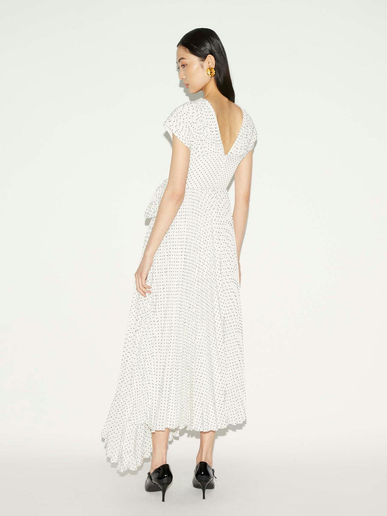 Tabitha dress white and black polka dot flocked crepe de chine Dresses Huishan Zhang    - Collagerie