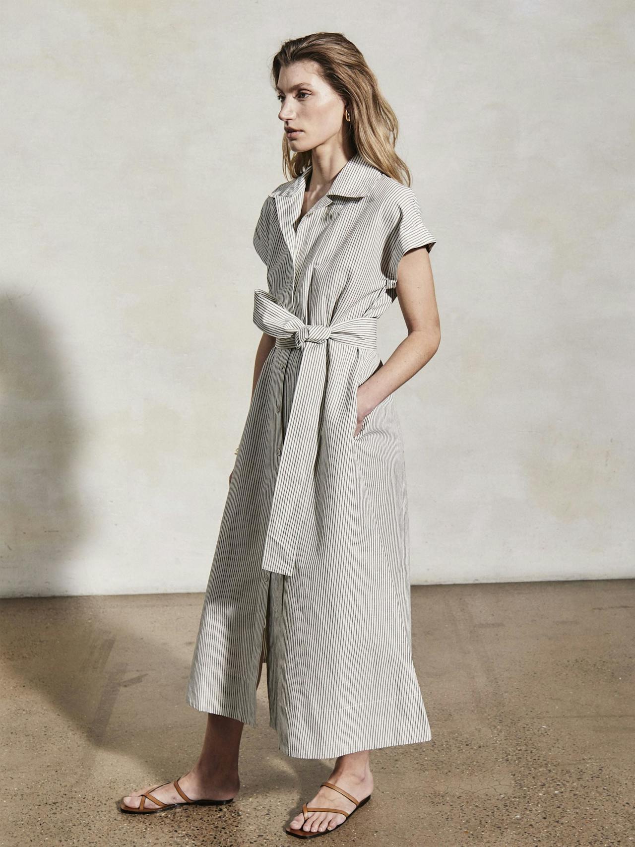 Lucy white and moss linen weave dress Dresses Mondo Corsini    - Collagerie