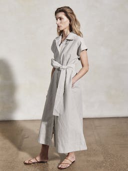 Lucy white and moss linen weave dress Dresses Mondo Corsini    - Collagerie