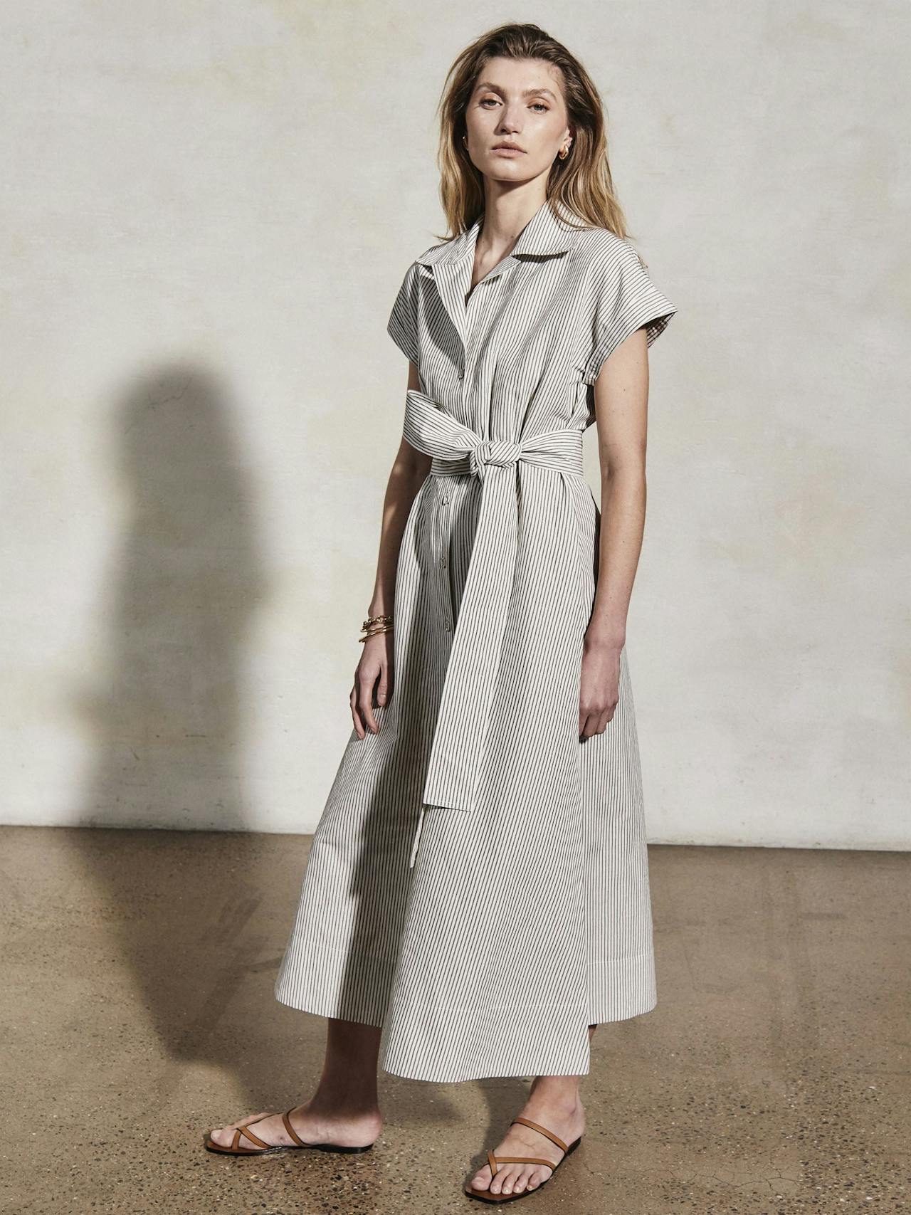 Lucy white and moss linen weave dress Dresses Mondo Corsini    - Collagerie