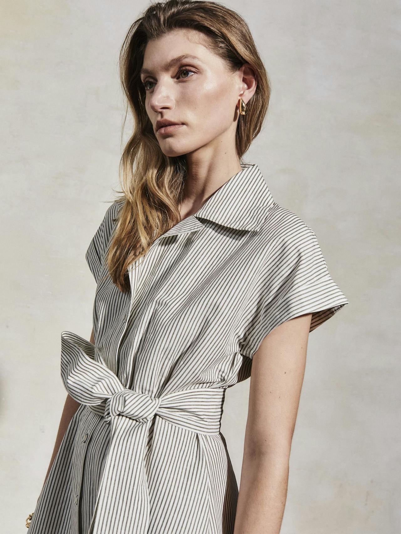 Lucy white and moss linen weave dress Dresses Mondo Corsini    - Collagerie