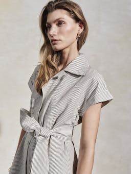 Lucy white and moss linen weave dress Dresses Mondo Corsini    - Collagerie