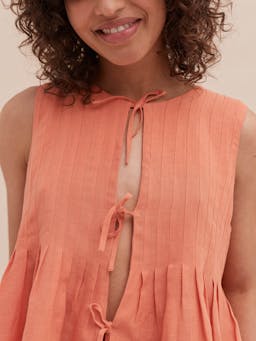 Pleated cami top and shorts set coral linen Pleated Cami Top and Shorts Set Desmond & Dempsey    - Collagerie