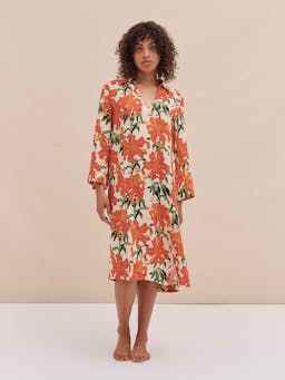 Kaftan lilium orange cream linen Kaftan Desmond & Dempsey    - Collagerie