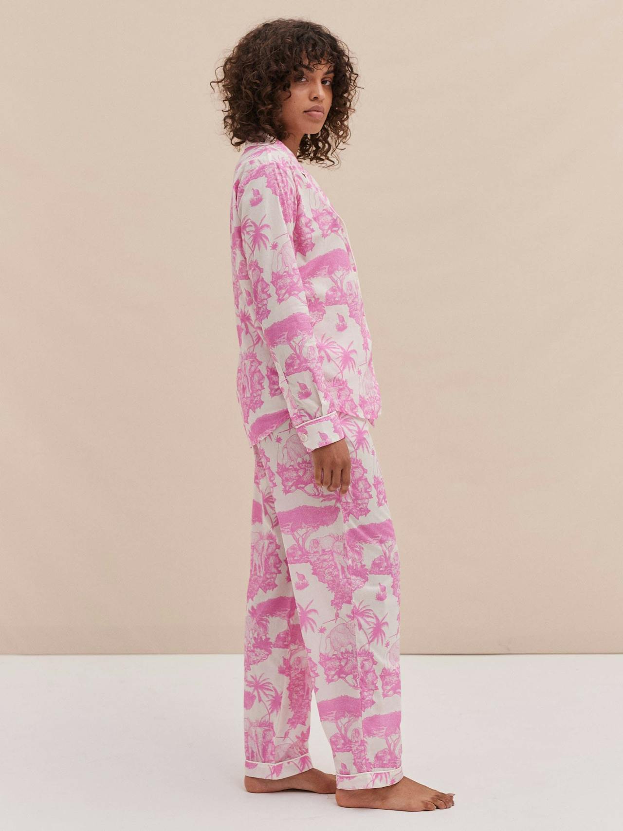 Long pyjama set loxodonta print pink Long Pyjama Set Desmond & Dempsey    - Collagerie