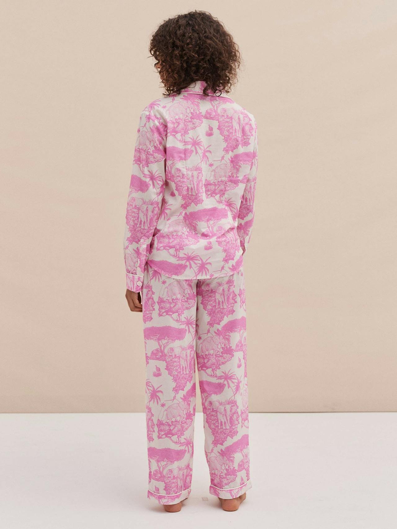 Long pyjama set loxodonta print pink Long Pyjama Set Desmond & Dempsey    - Collagerie