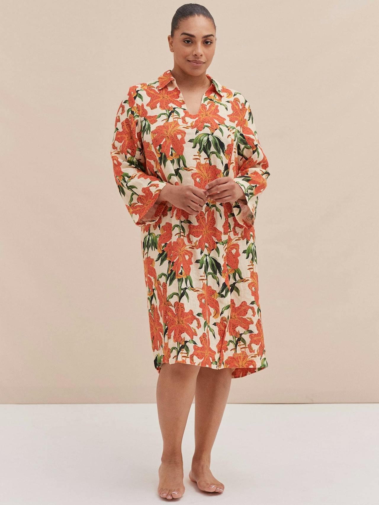 Kaftan lilium orange cream linen Kaftan Desmond & Dempsey    - Collagerie