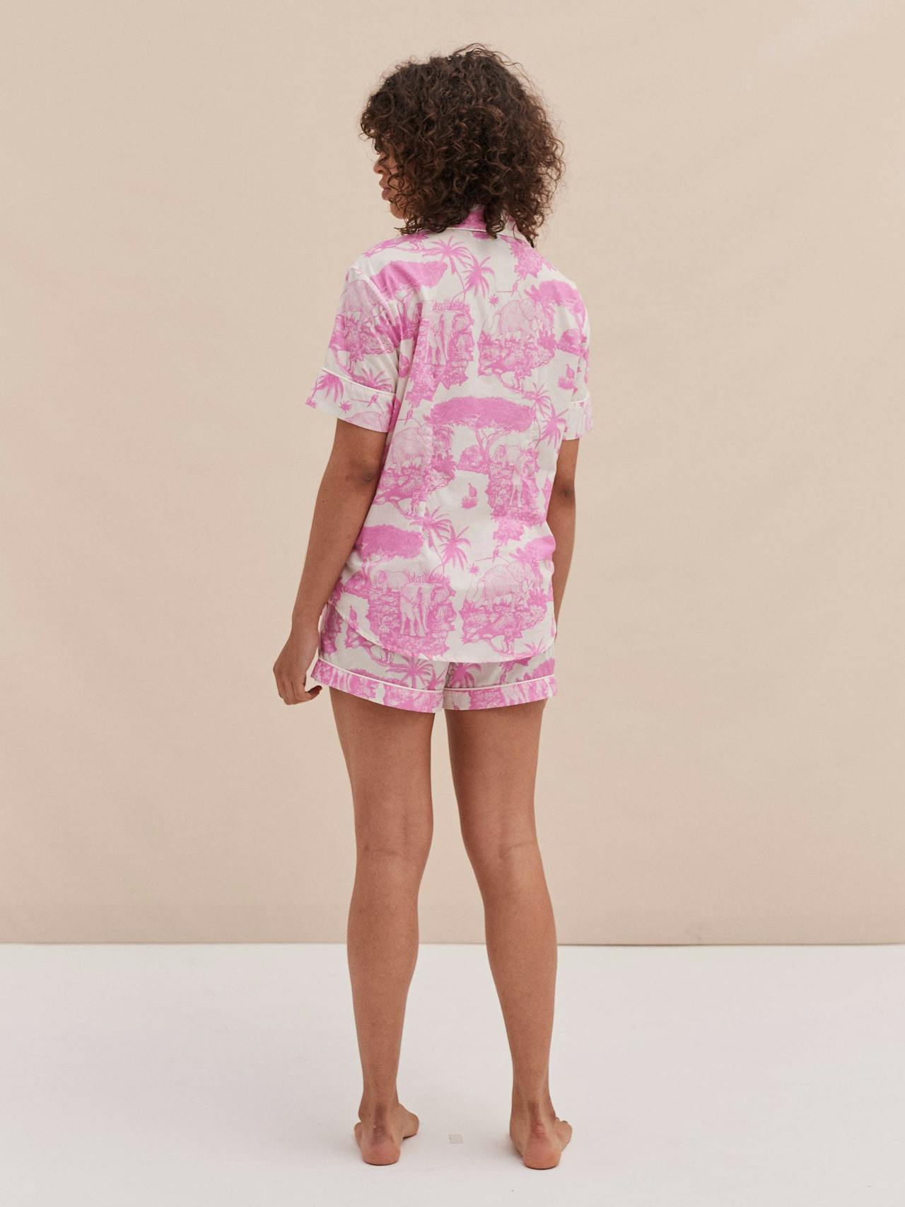 Short pyjama set loxodonta print pink Short Pyjama Set Desmond & Dempsey    - Collagerie