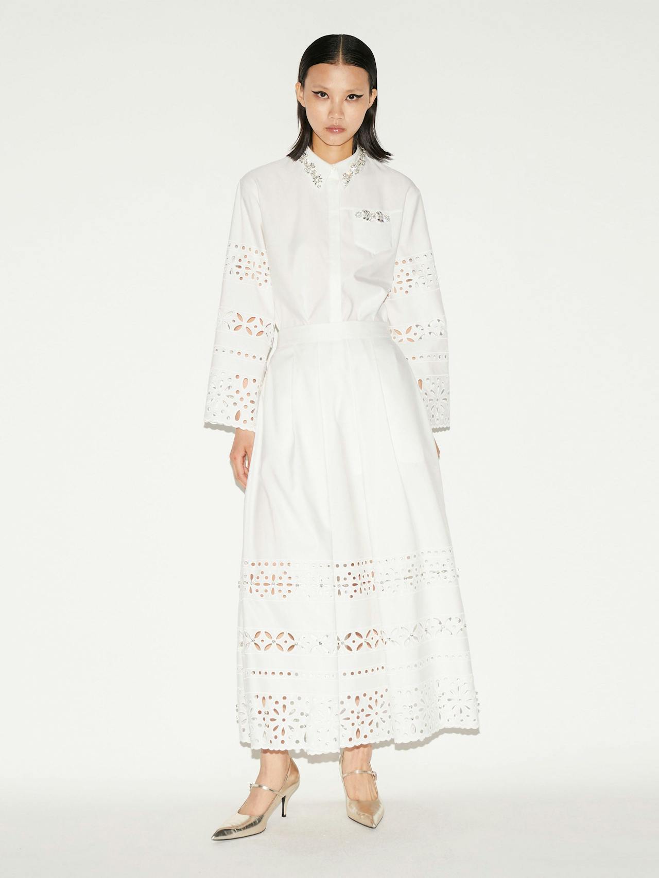 White embellished faille Avery skirt Skirt Huishan Zhang    - Collagerie