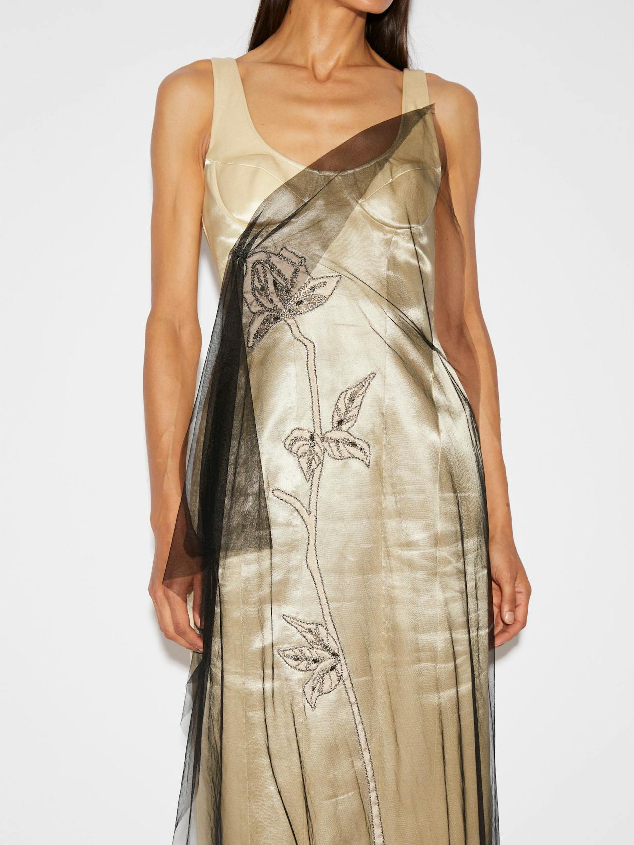 Blakely dress champagne satin and embellished tulle Dresses Huishan Zhang    - Collagerie