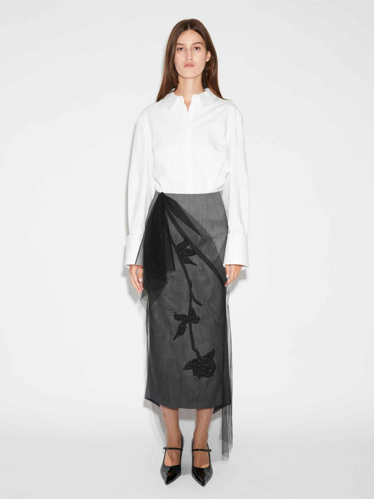 Thalia skirt grey tailoring embellished tulle Skirts Huishan Zhang    - Collagerie