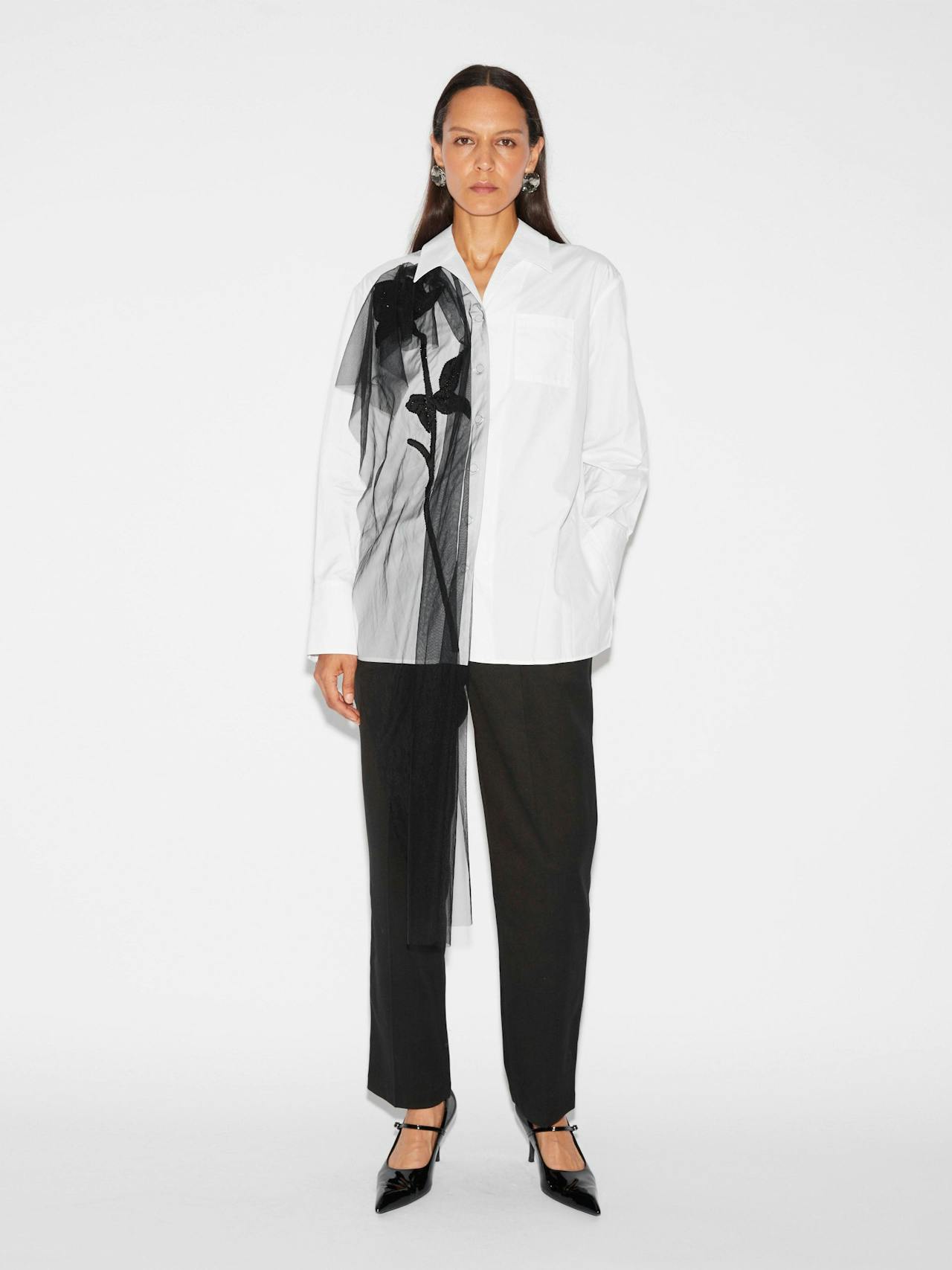 Thelma shirt white cotton embroidered tulle Shirts & Tops Huishan Zhang    - Collagerie