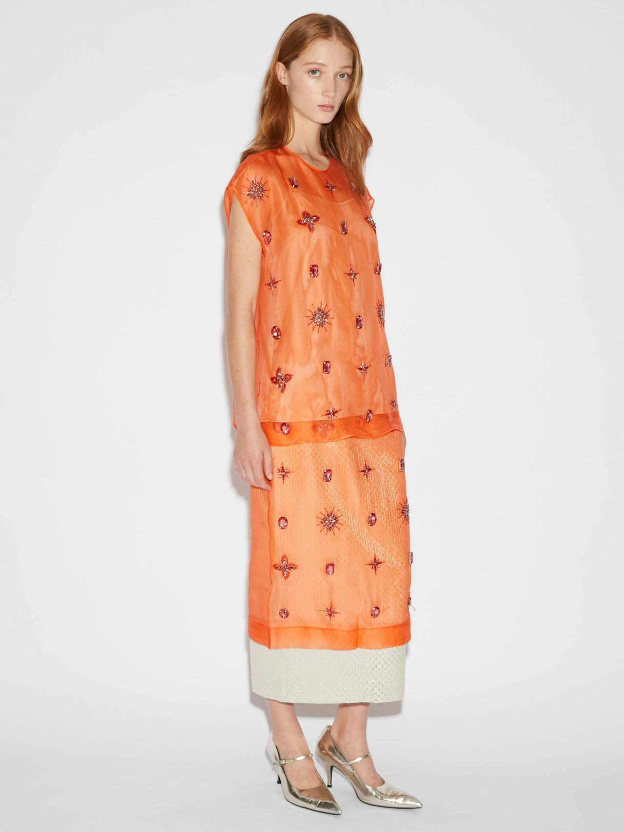 Elaine skirt tangerine embellished organza Skirt Huishan Zhang    - Collagerie