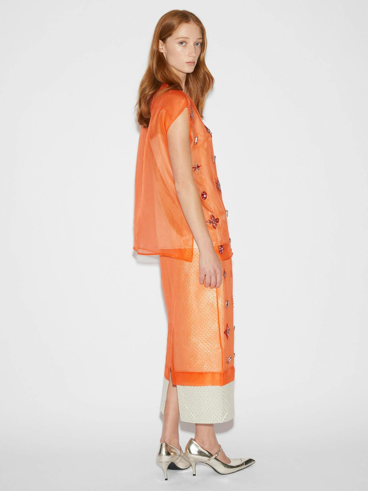 Elaine skirt tangerine embellished organza Skirt Huishan Zhang    - Collagerie