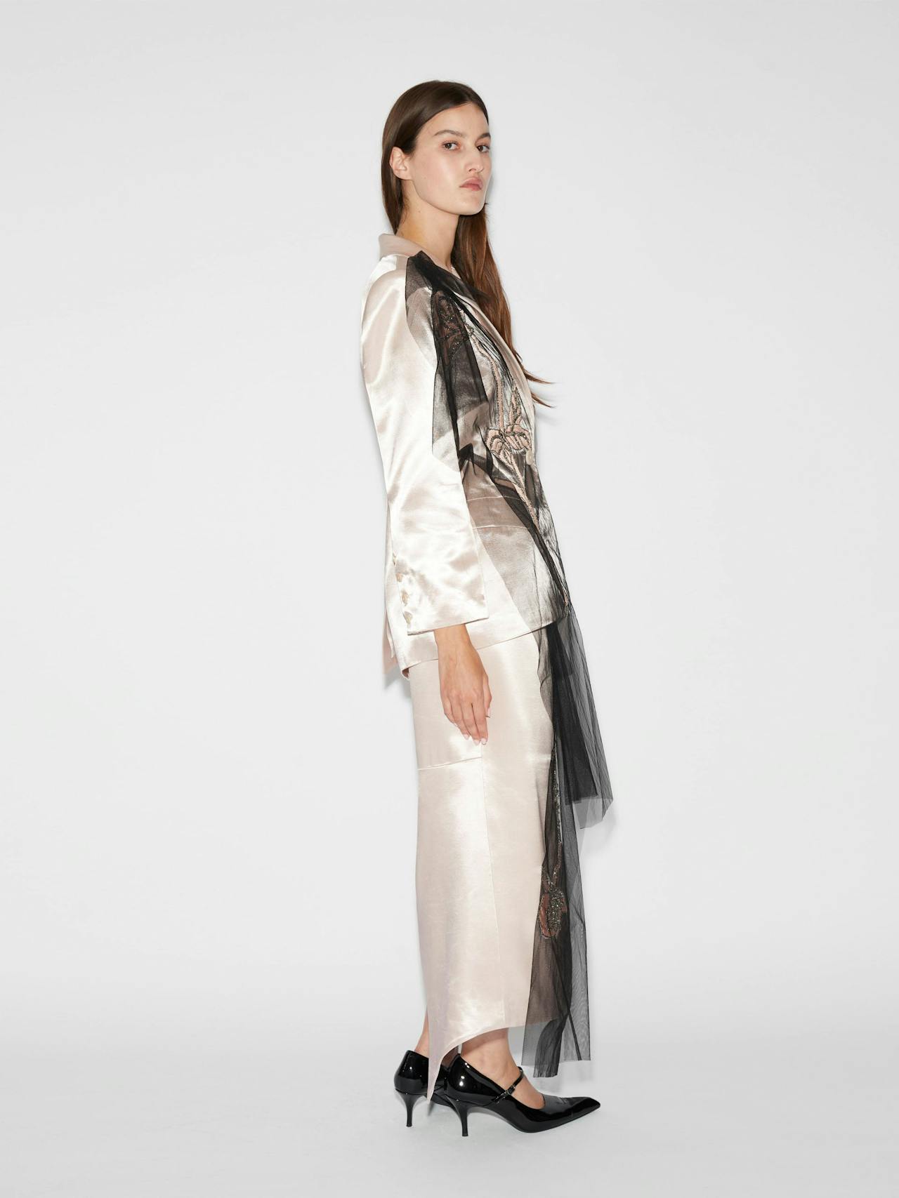 Atlas jacket rose satin and embellished tulle Coats & Jackets Huishan Zhang    - Collagerie