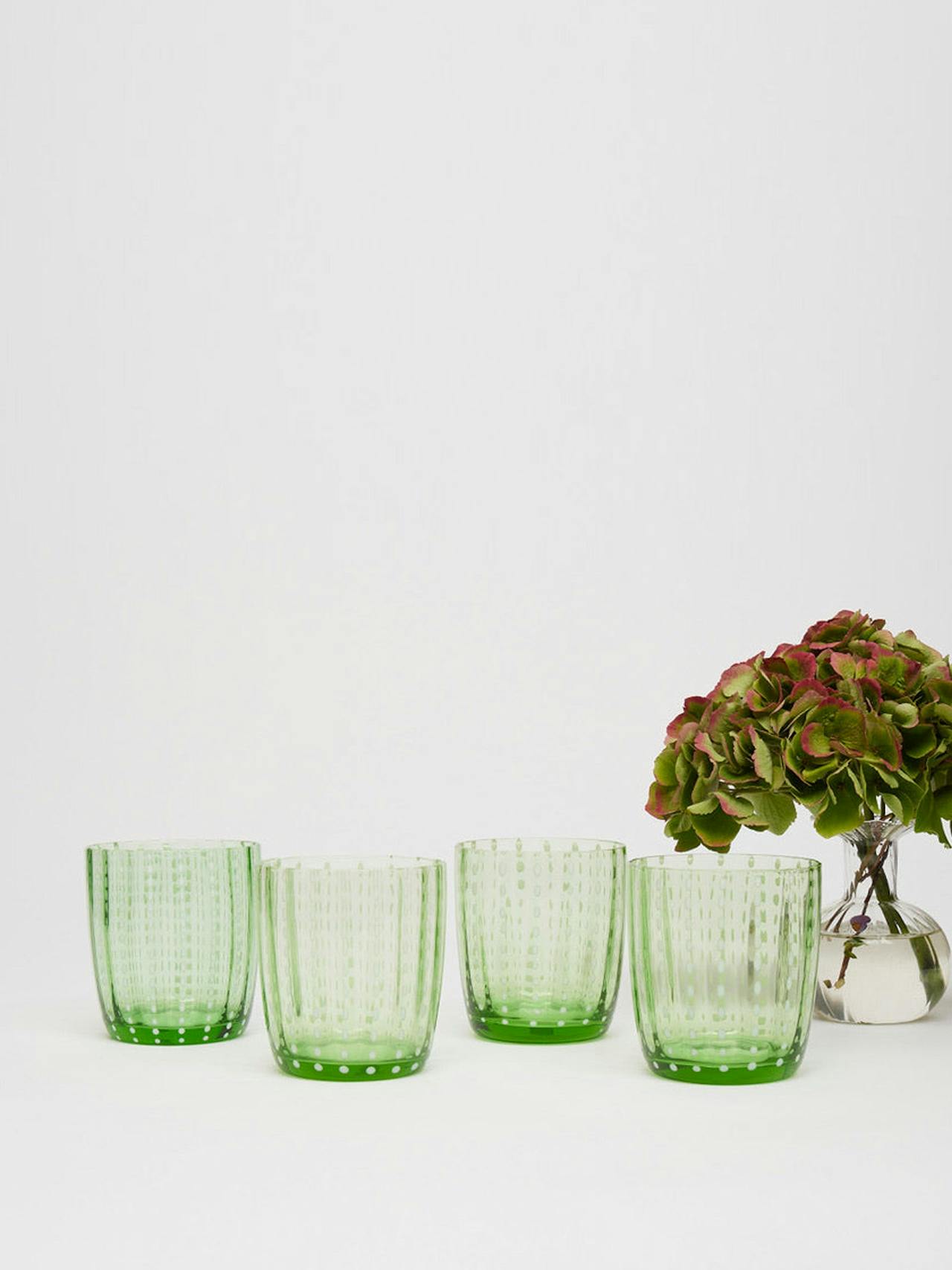 Speckled green water glasses, set of 4