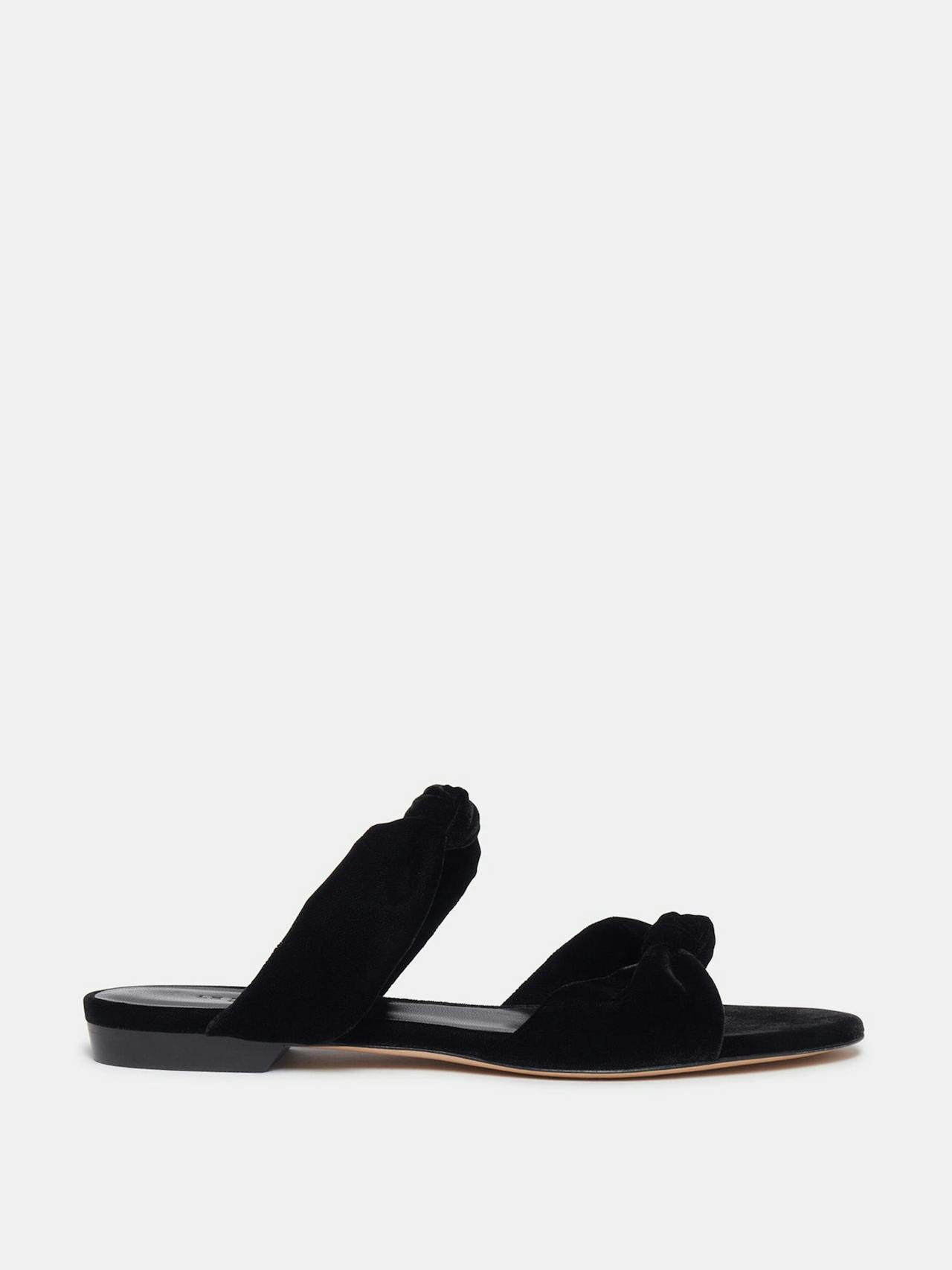 Black velvet knot flat sandals