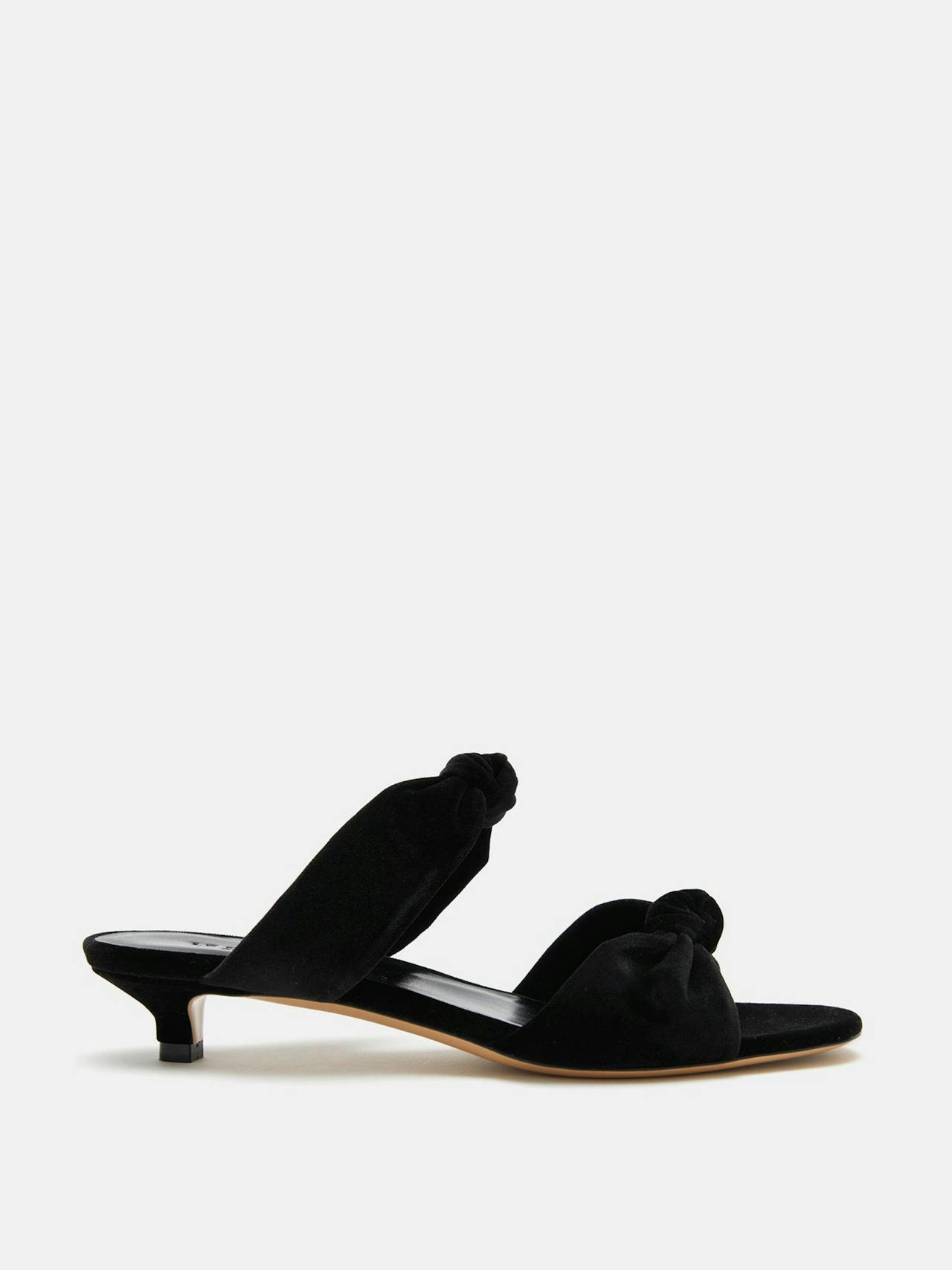 Black velvet knot sandal kitten heels