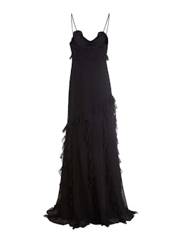 Contessa black crinkle chiffon ruffle gown GOWN Markarian    - Collagerie