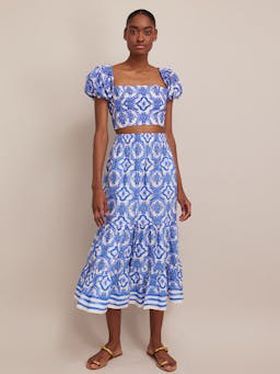 Chase skirt in Belle Tile Blue Skirts Cara Cara    - Collagerie