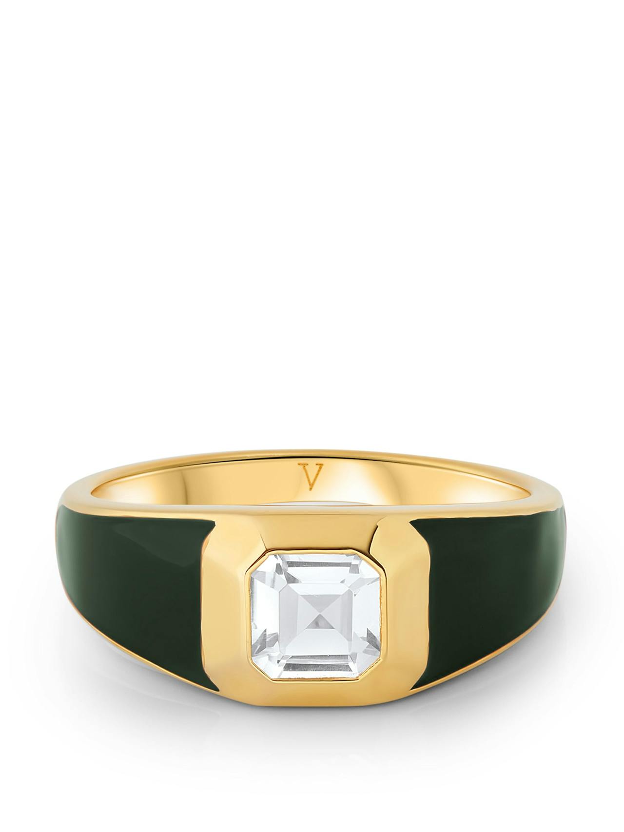 Sophie green enamel signet ring with white topaz