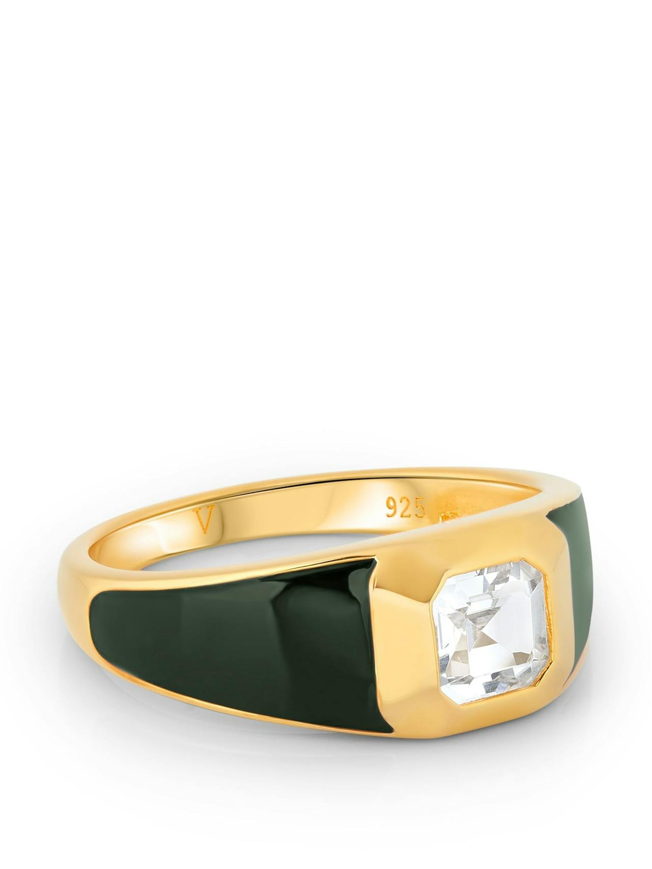 Sophie green enamel signet ring with white topaz Jewellery V by Laura Vann    - Collagerie