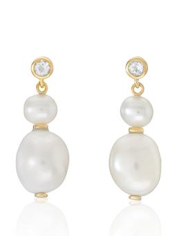 Eve double baroque pearl earrings in gold and white topaz Jewellery V by Laura Vann    - Collagerie