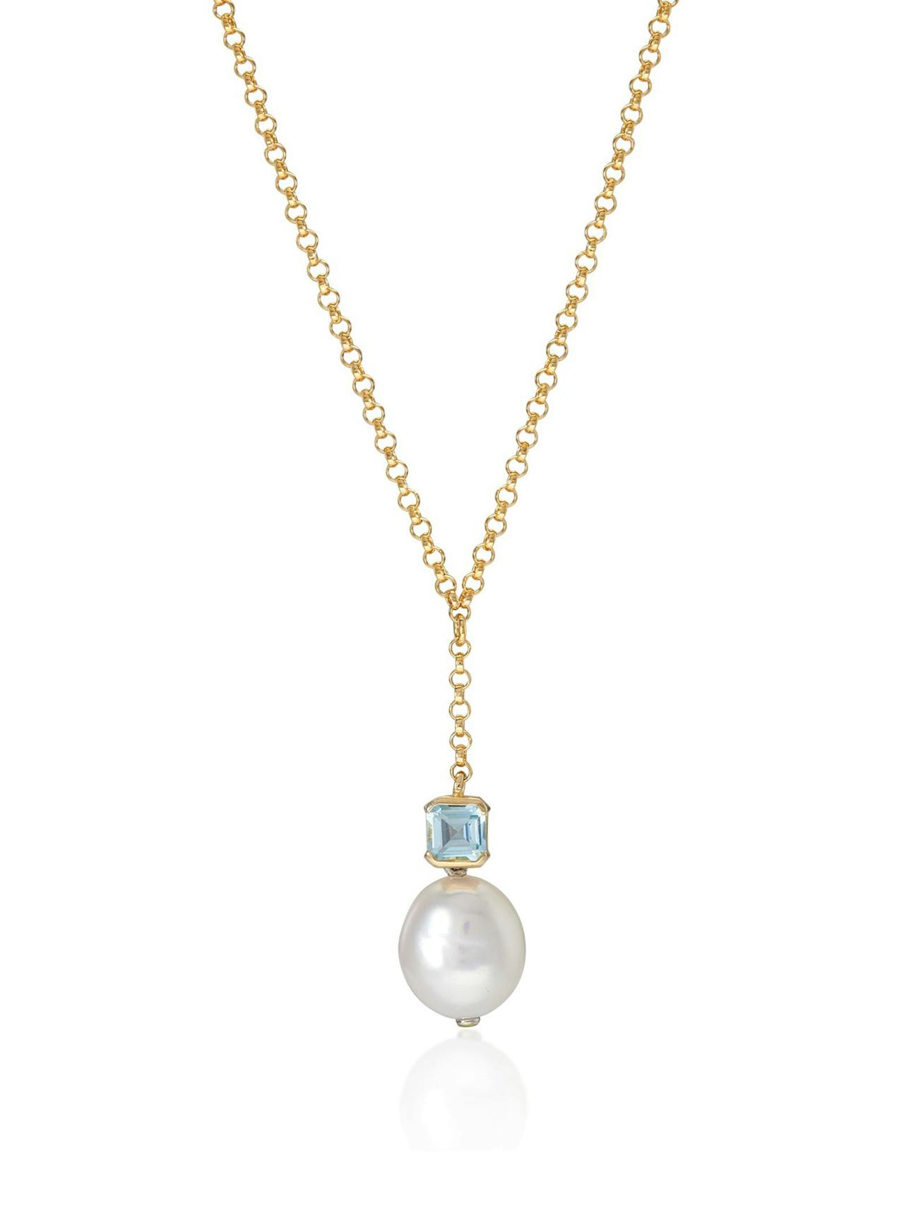 Bella baroque pearl necklace in gold and blue topaz