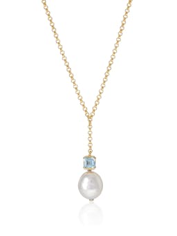 Bella baroque pearl necklace in gold and blue topaz Jewellery V by Laura Vann    - Collagerie