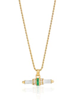 White enamel Bridget t-bar necklace with emerald green stone Jewellery & Watches V by Laura Vann    - Collagerie