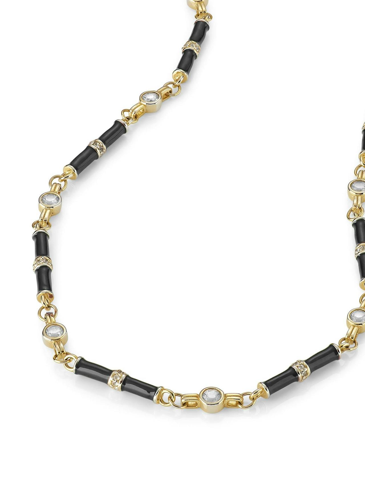 Black enamel Marlowe necklace with white topaz Jewellery & Watches V by Laura Vann    - Collagerie