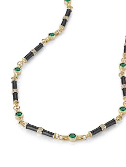 Black enamel Marlowe necklace with emerald green stone Jewellery & Watches V by Laura Vann    - Collagerie