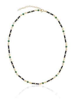 Black enamel Marlowe necklace with emerald green stone Jewellery & Watches V by Laura Vann    - Collagerie