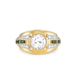 Gold Olive ring with white topaz and emerald green stone Jewellery & Watches V by Laura Vann    - Collagerie