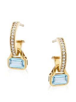 Swiss blue Topaz charms on white topaz hoop earrings Earrings V by Laura Vann    - Collagerie