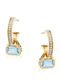 Swiss blue Topaz charms on white topaz hoop earrings Earrings V by Laura Vann    - Collagerie