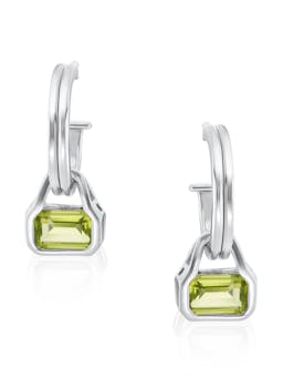 Peridot charms on double row hoops Earrings V by Laura Vann    - Collagerie