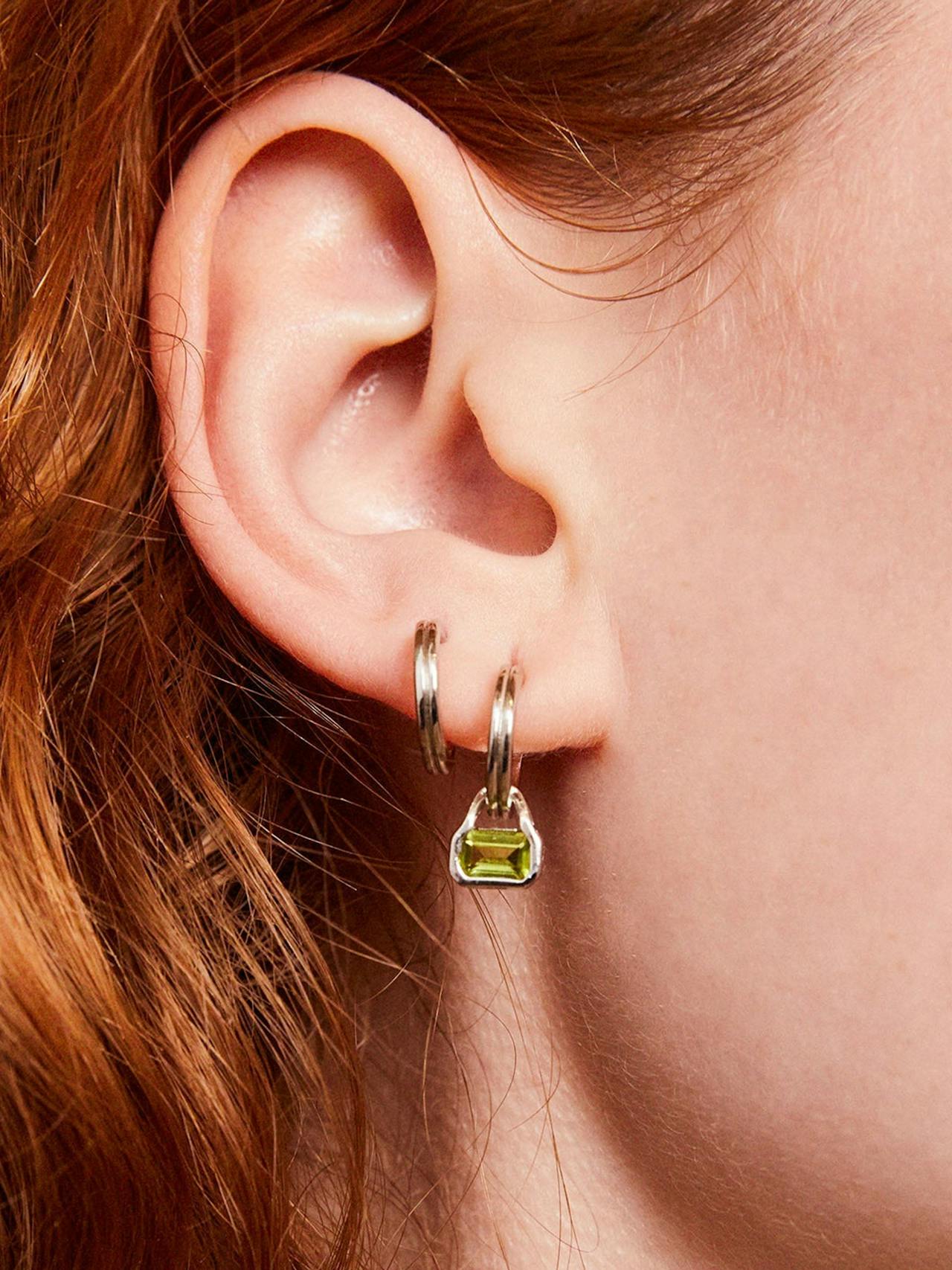 Peridot charms on double row hoops Earrings V by Laura Vann    - Collagerie