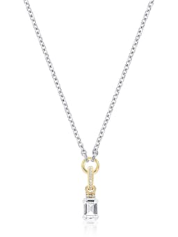 Emerald cut charm on carrier chain Pendant V by Laura Vann    - Collagerie