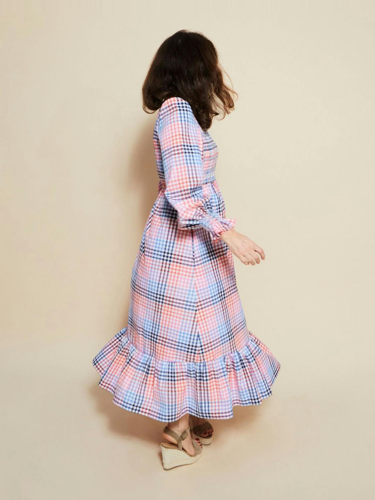 Emmeline pankhurst dress glorious gingham with spring skies hand smocking  Smock London    - Collagerie