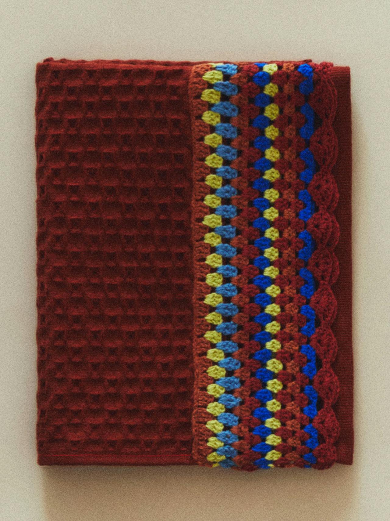 Cotton crochet waffle-knit towel