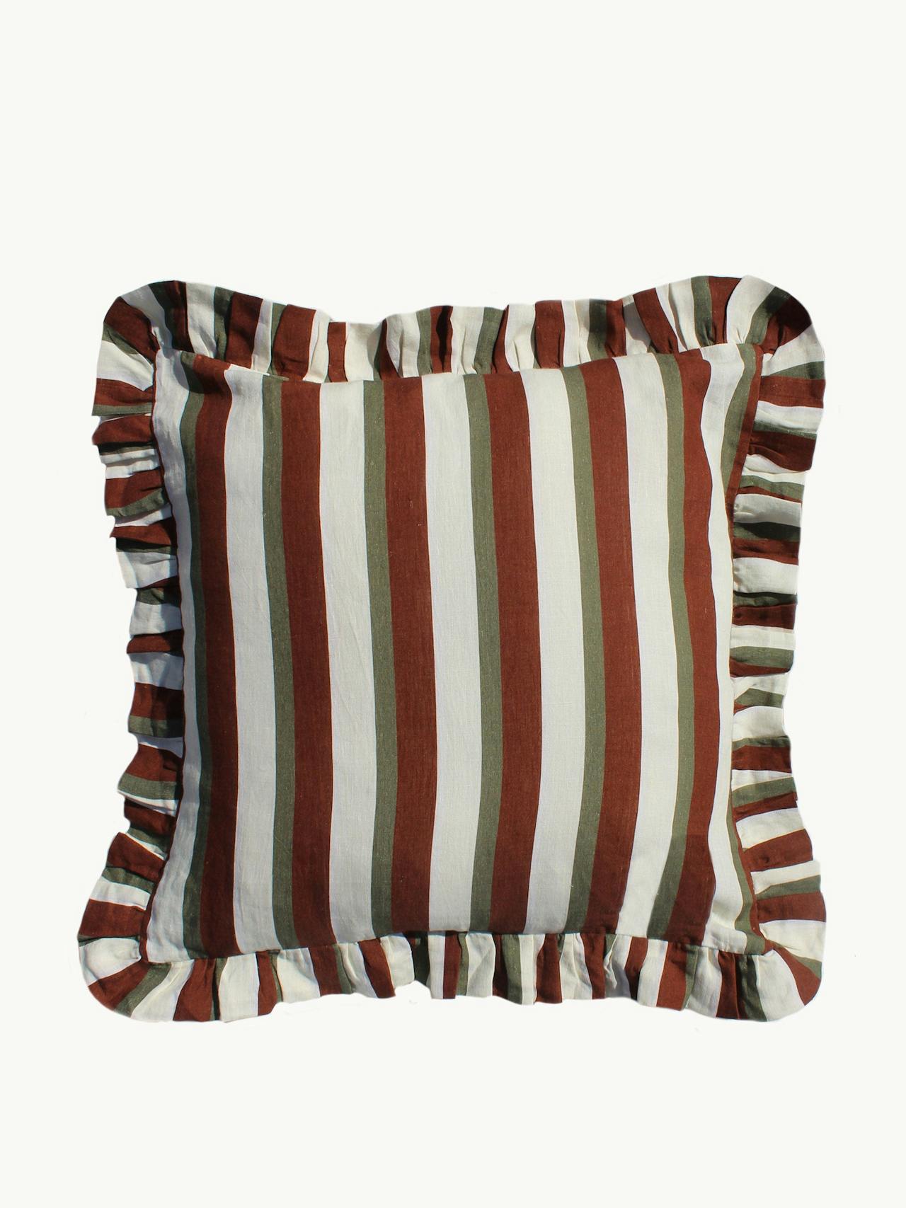 Cinnamon and olive large stripe cushion cover