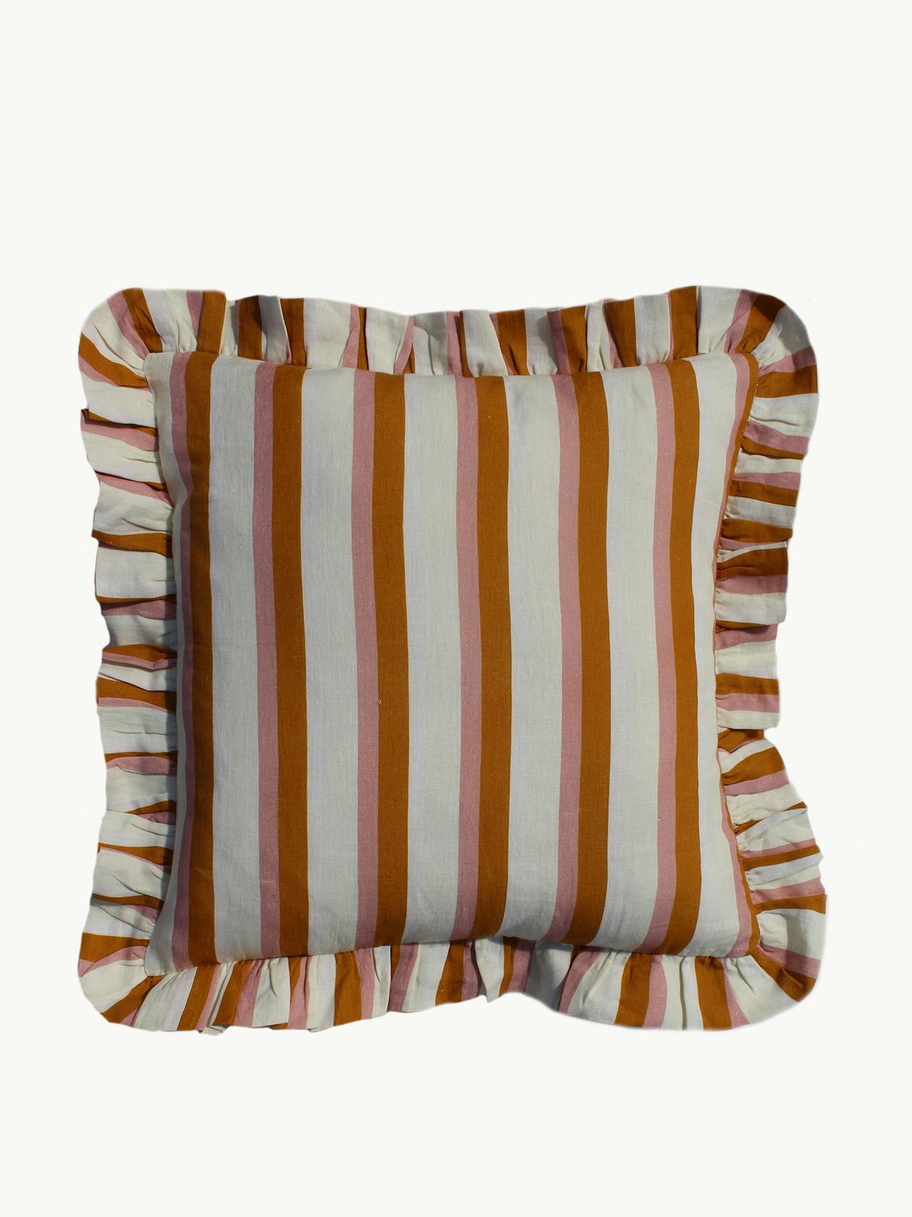 Ochre and blush large stripe cushion cover