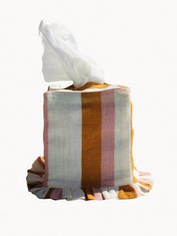 Ochre and blush stripe square tissue box cover Accessories Amuse La Bouche    - Collagerie