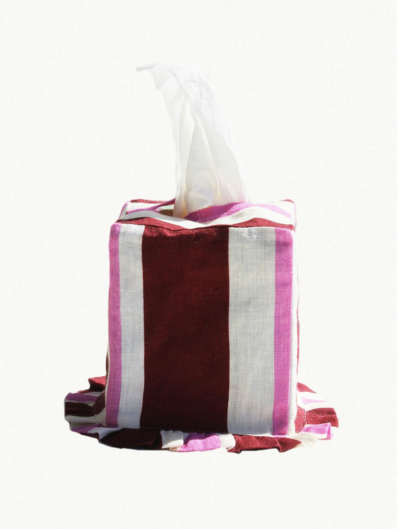 Burgundy and cerise square tissue box cover