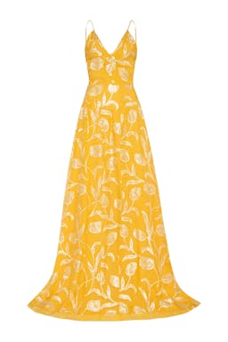 Yellow floral drop waist Marigold gown Clothing Markarian    - Collagerie