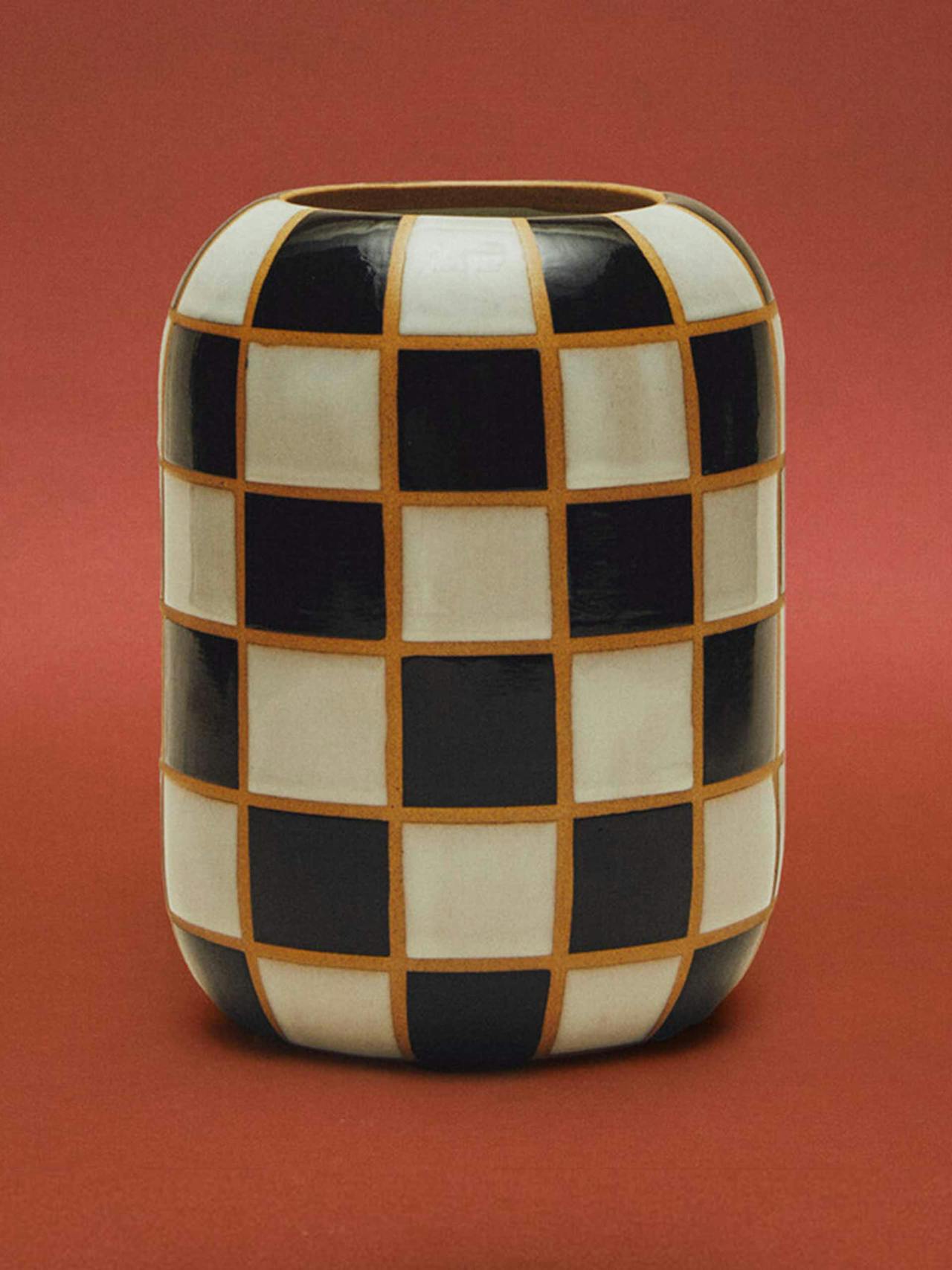Chequered ceramic vase